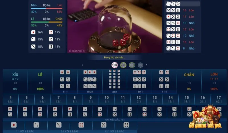 Chơi tài xỉu tại live casino của 68 game bài